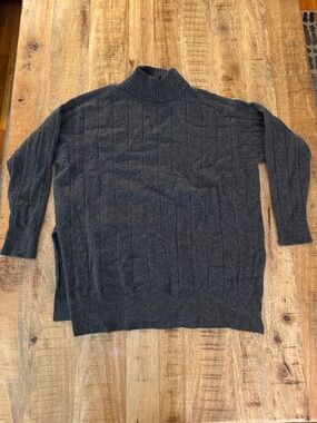 Eileen Fisher 100% cashmere women’s Charcoal mock neck Knit Sweater EUC
